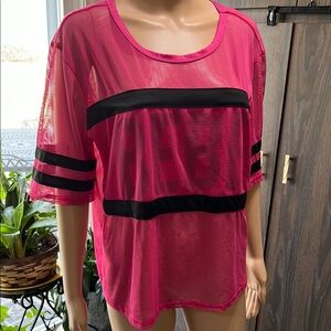 Bebe Pink Mesh Women's Top with Black Accents, Like New, Size Large